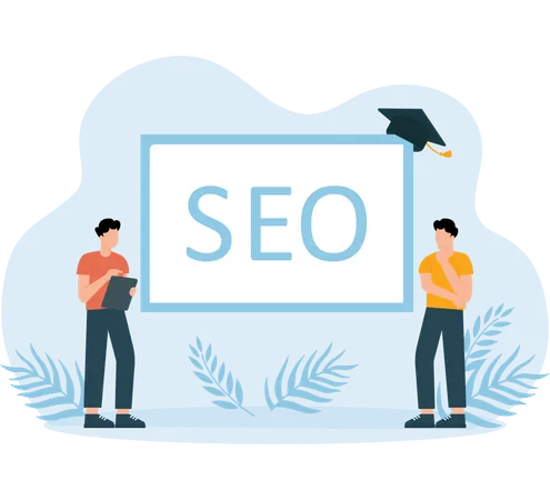 Pessoas falando sobre aprendizado de SEO  Ilustração