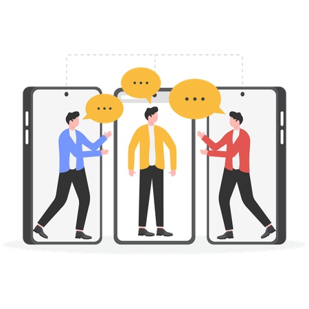 Pessoas conversando com um bot de bate-papo em um smartphone  Ilustração