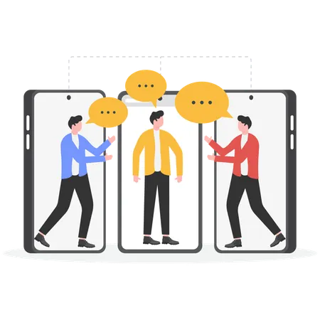 Pessoas conversando com um bot de bate-papo em um smartphone  Ilustração