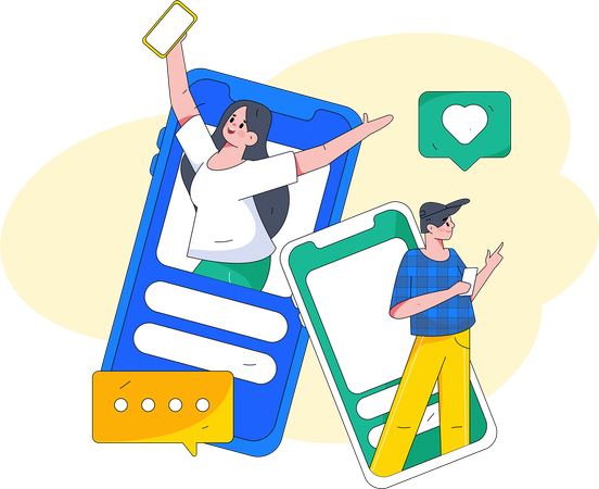 Pessoas conversando nas redes sociais  Ilustração