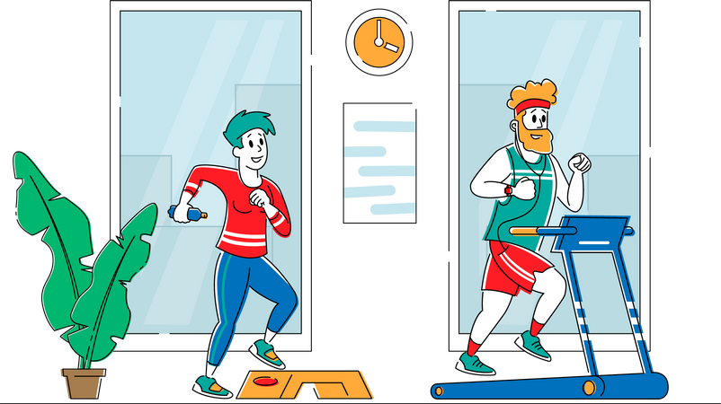 Pessoas correndo na esteira  Ilustração
