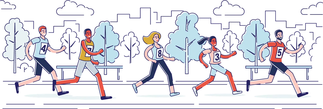 Pessoas correndo em maratona  Ilustração