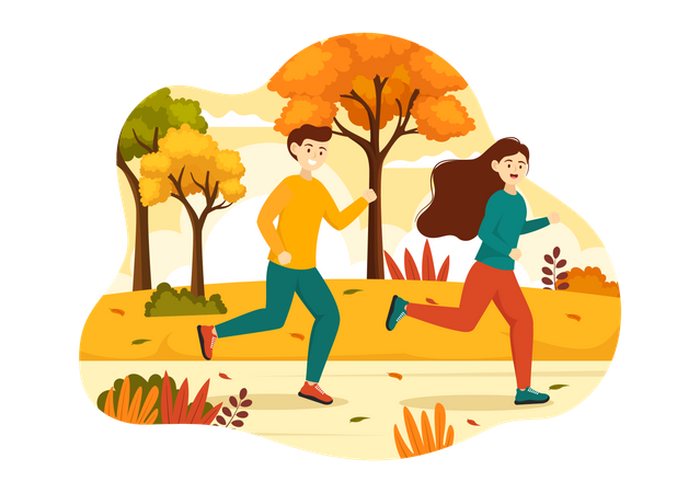 Pessoas correndo no Autumn Park  Ilustração