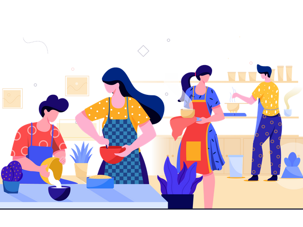 Pessoas cozinhando  Ilustração