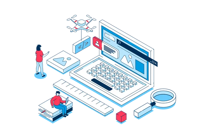 Pessoas criando interface UI UX e páginas iniciais  Ilustração