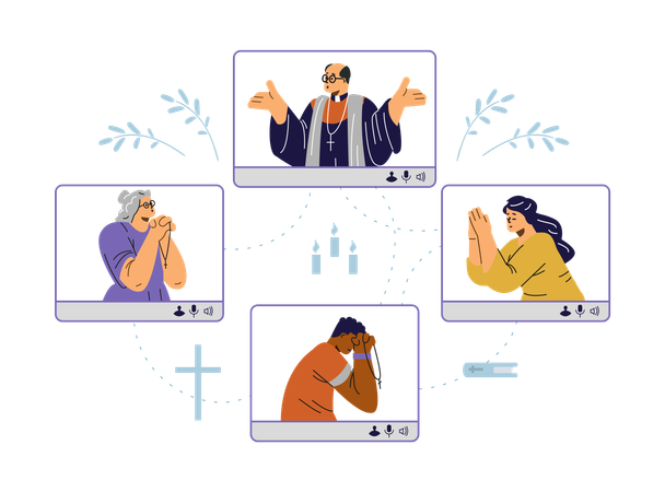 Pessoas cristãs online fazendo orações  Ilustração