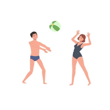 Pessoas curtindo bola de praia  Ilustração