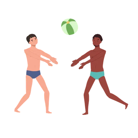 Pessoas curtindo bola de praia  Ilustração