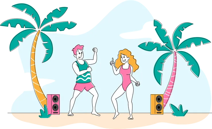 Pessoas curtindo uma festa de verão na praia  Ilustração