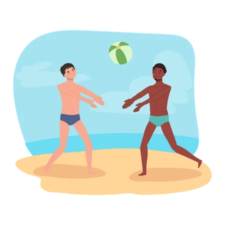 Pessoas curtindo o jogo de beachball  Ilustração