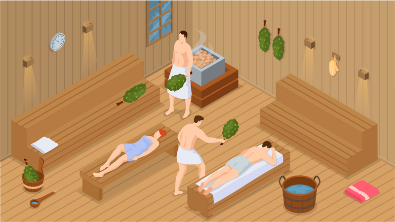 Pessoas curtindo sauna  Ilustração