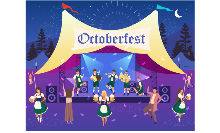 Pessoas dançando e se divertindo na noite do festival  Ilustração