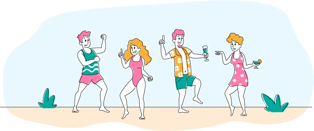 Pessoas dançando na praia  Ilustração