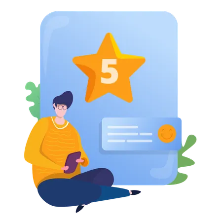 Pessoas dando classificação de 5 estrelas para feedback  Ilustração