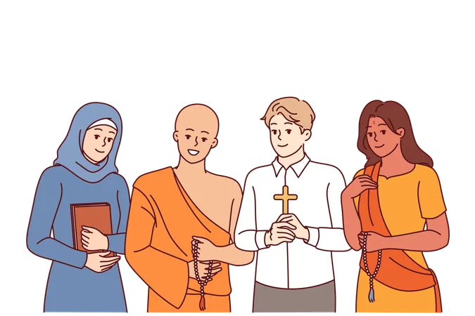 Pessoas de diferentes grupos religiosos se unem  Ilustração