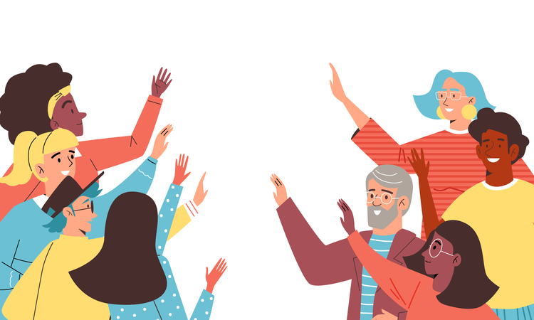 Pessoas de diferentes idades e cores batem palmas - banner com espaço de cópia para ilustração vetorial plana de texto  Ilustração