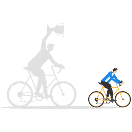 Pessoas de negócios andam de bicicleta e visão com sucesso  Ilustração