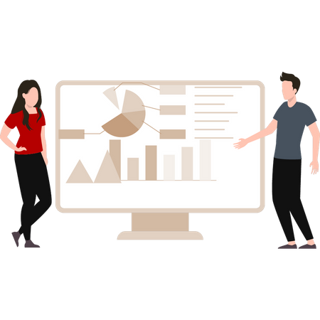 Empresários apresentando relatório de análise no monitor  Ilustração