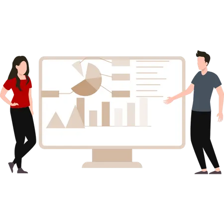 Empresários apresentando relatório de análise no monitor  Ilustração