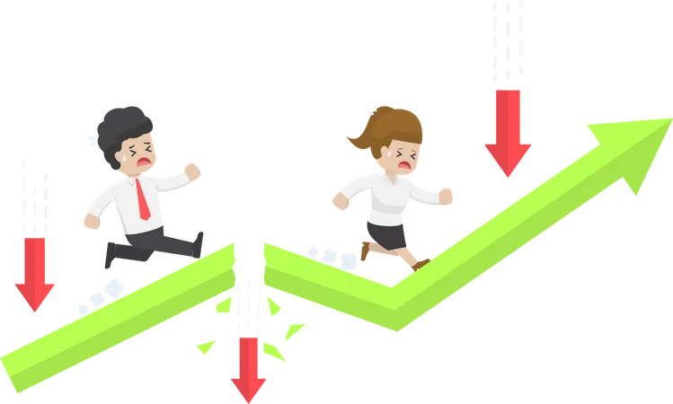 Pessoas de negócios passam por obstáculos arriscados  Ilustração