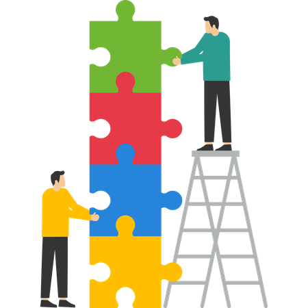 Pessoas de negócios consertando peça de quebra-cabeça  Ilustração