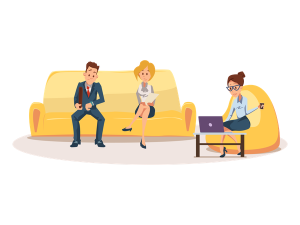 Pessoas de negócios esperando uma entrevista de emprego no sofá  Illustration