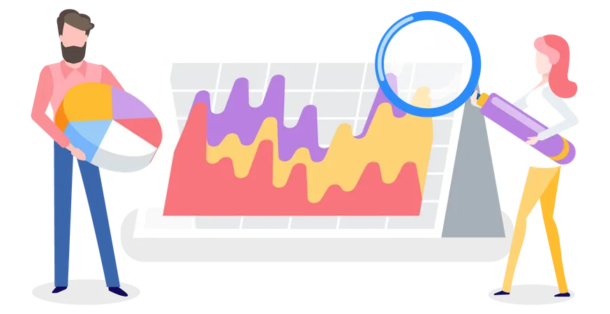 Pessoas de negócios fazendo análise de dados  Ilustração