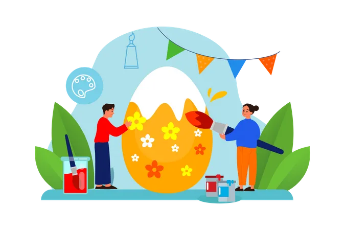 As pessoas decoram ovo de páscoa  Ilustração