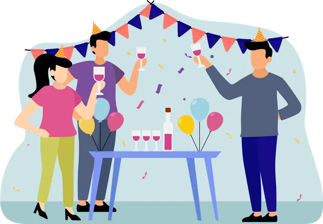 As pessoas gostam de vinho na festa de aniversário  Ilustração