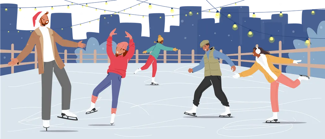 Pessoas curtindo patinação no gelo  Ilustração