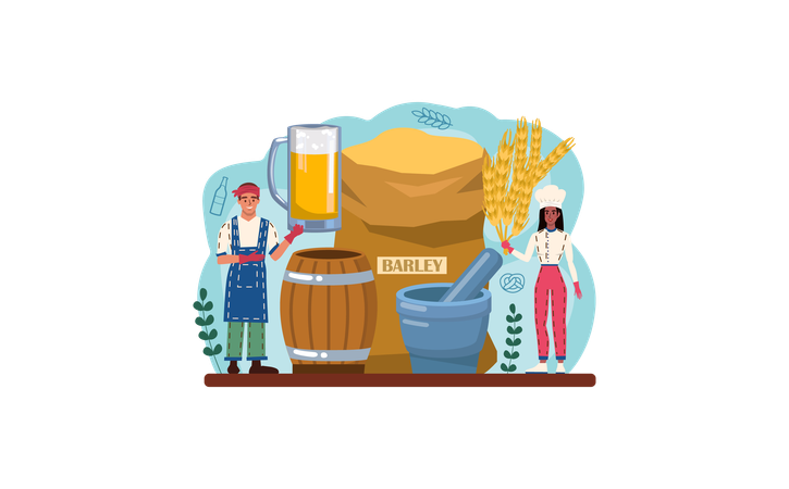 Pessoas desfrutando de suco de cevada  Ilustração