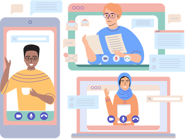 Pessoas discutindo em videochamada  Ilustração