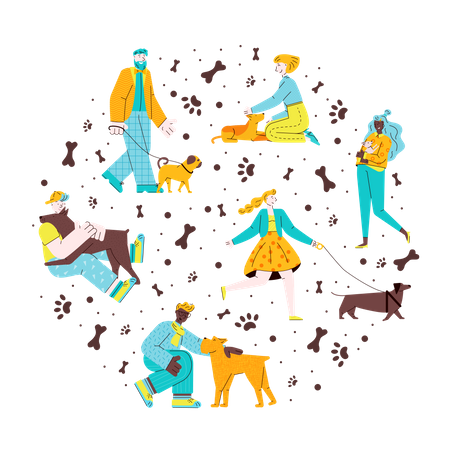 Pessoas e cães  Ilustração