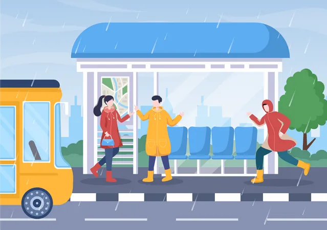 Pessoas em pé no ponto de ônibus  Ilustração