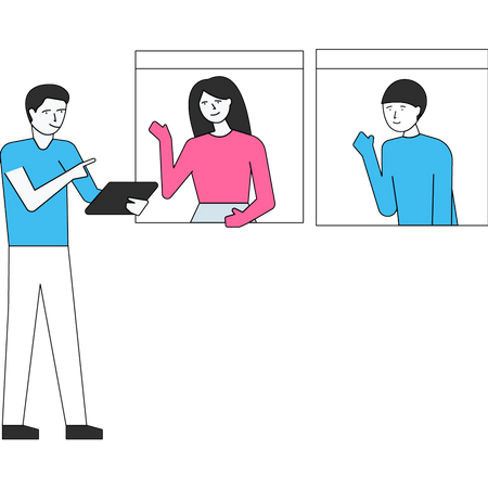 Pessoas em uma videoconferência online  Ilustração