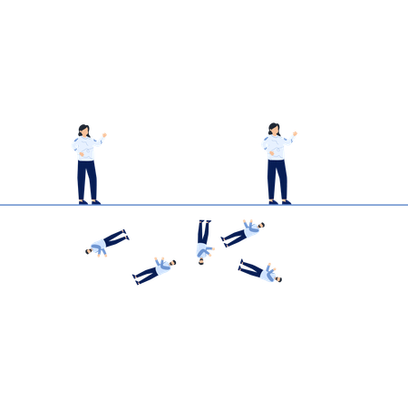 Pessoas de negócios e de cair de cabeça para baixo e trabalho em equipe  Ilustração