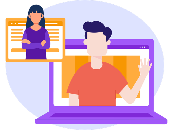 Pessoas de negócios falando em videoconferência  Ilustração