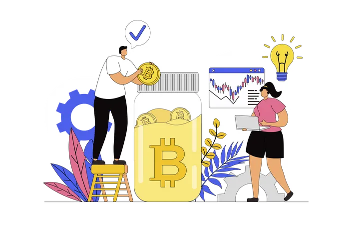 Empresários fazendo investimentos em criptomoedas  Ilustração