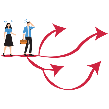 Empresários pensando em diferentes caminhos de carreira  Ilustração