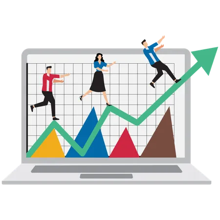 Empresários trabalhando em gráfico de crescimento empresarial  Ilustração