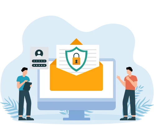 Empresários trabalhando em segurança de e-mail  Ilustração
