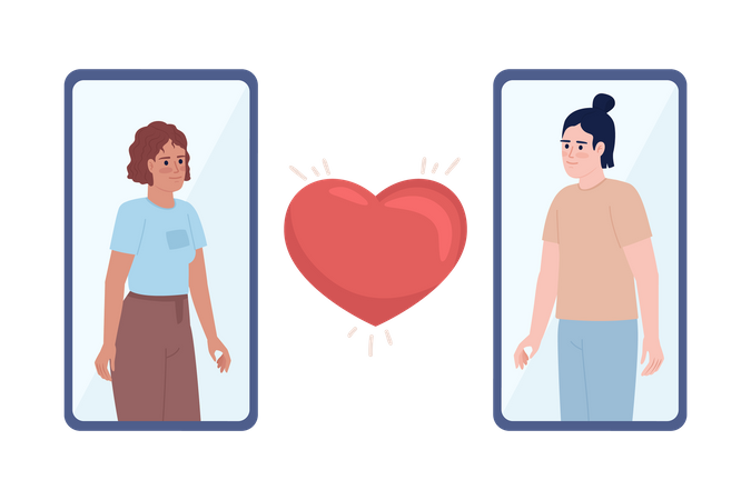 Pessoas encontrando o amor em um aplicativo de namoro  Ilustração