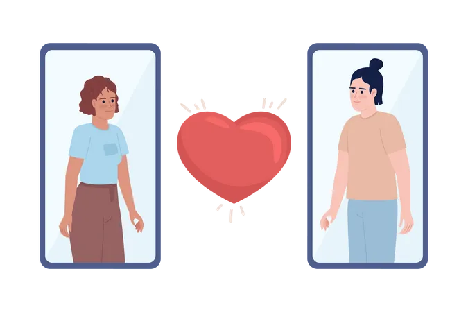 Pessoas encontrando o amor em um aplicativo de namoro  Ilustração