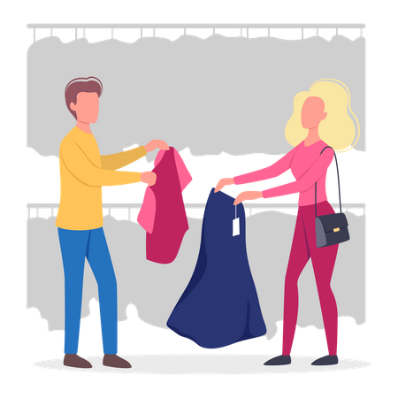 Pessoas escolhendo roupas na loja de roupas  Ilustração