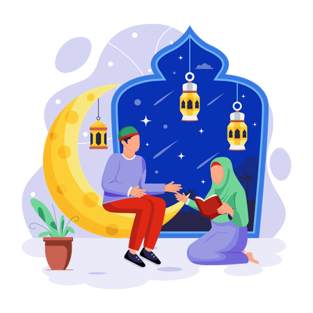 As pessoas estão celebrando a noite do Ramadã  Ilustração