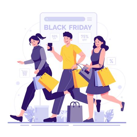 As pessoas estão concorrendo a descontos na Black Friday  Ilustração