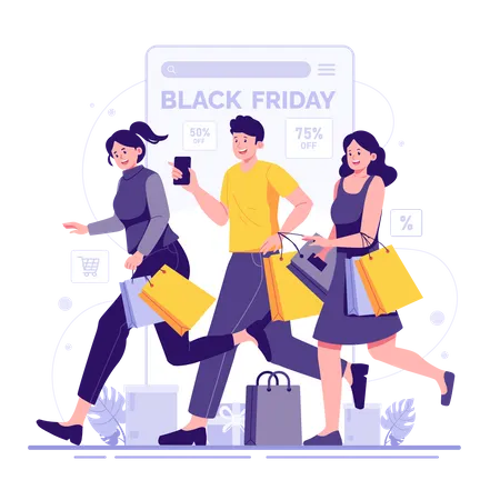 As pessoas estão concorrendo a descontos na Black Friday  Ilustração