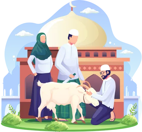 As pessoas estão sacrificando cabras no Eid al Adha  Ilustração