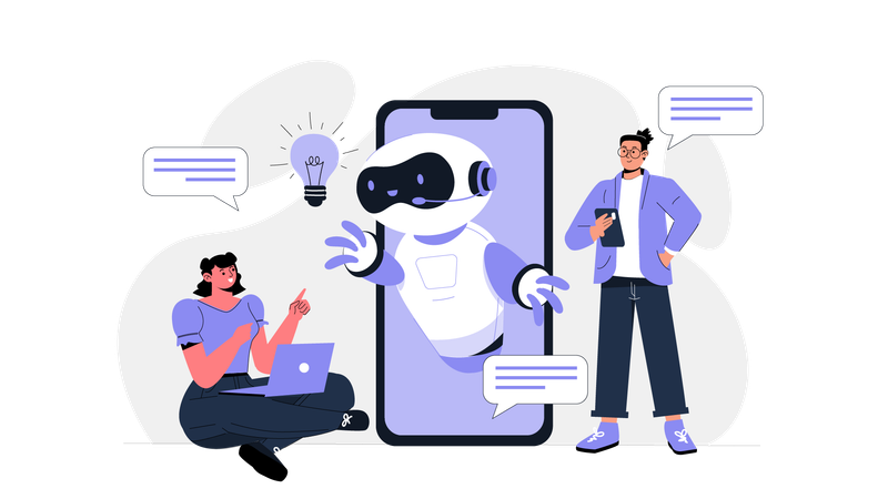 Pessoas conversando com AI Chatbot  Ilustração