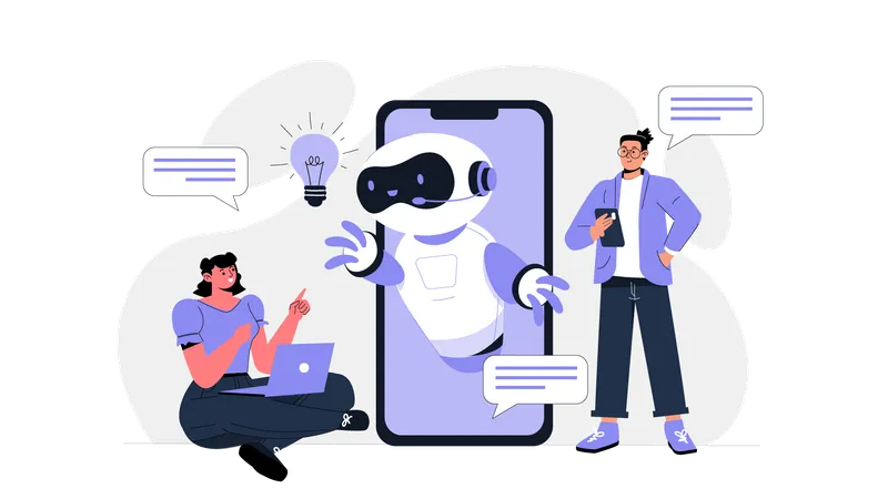 Pessoas conversando com AI Chatbot  Ilustração